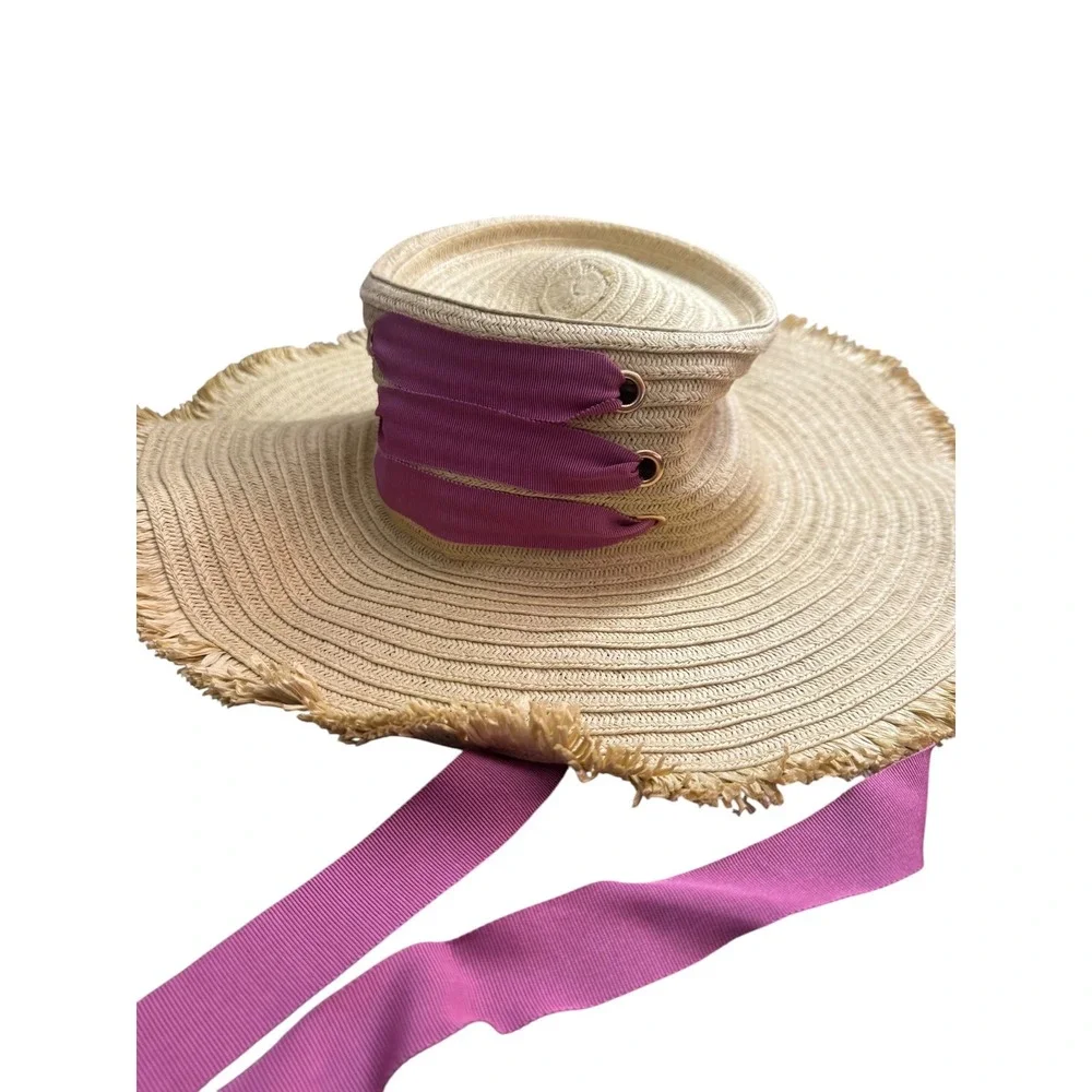 Laundry by Design floppy Straw Sun Hat Ribbon Frayed Wide Brim resort garden